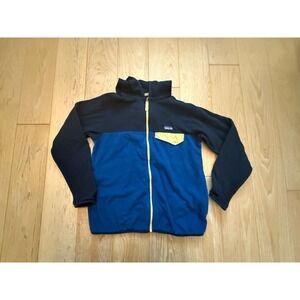 Kids Patagoina Navy Blue Yellow Light Fleece Snap T Full Zip Up Jacket Sz M 10